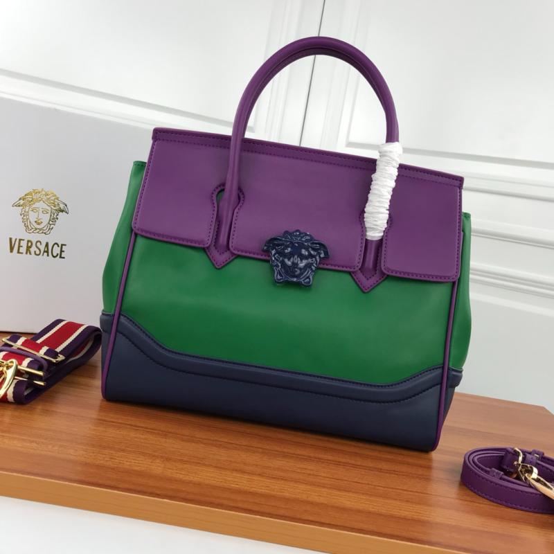 Versace Chain Handbags DBFF453 Full leather plain pattern color matching green, purple, and blue